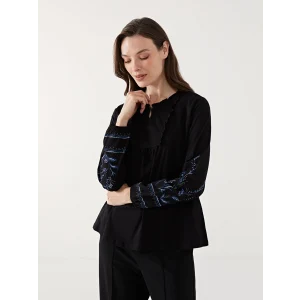 LCW Grace SİYAH Bağlamalı Yaka Desenli Kadın Bluz