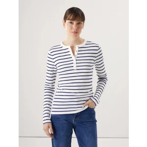 LCWAIKIKI Basic LACİVERT Bisiklet Yaka Çizgili Kadın Tişört