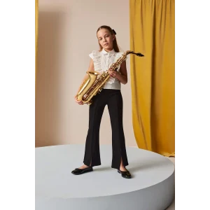 Defacto Siyah Kız Çocuk Flare Fit Yırtmaçlı Pantolon