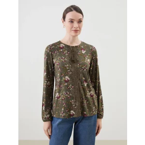 LCW Grace HAKİ Bağlamalı Yaka Çiçekli Kadın Bluz