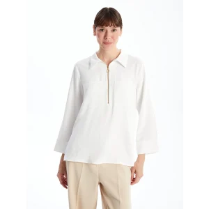 LCWAIKIKI Classic EKRU Gömlek Yaka Aerobin Kadın Bluz