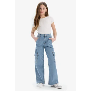 Defacto E2304 Mavi Kız Çocuk Wide Leg Kargo Geniş Bol Paça Jean Pantolon