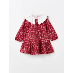 LCW Kids BORDO Bebe Yaka Uzun Kollu Çiçekli Kız Çocuk Elbise