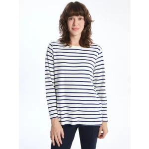 LCWAIKIKI Basic LACİVERT Bisiklet Yaka Çizgili Kadın Tişört