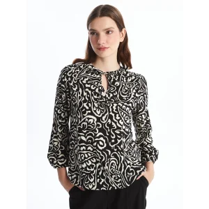 LCWAIKIKI Classic BEYAZ Bağlamalı Yaka Desenli Kadın Bluz