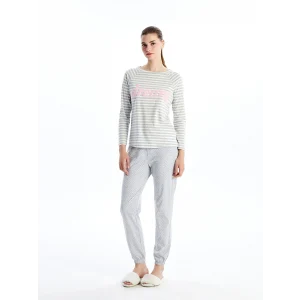 LCW DREAM GRİ Bisiklet Yaka Baskılı Kadın Pijama Takımı