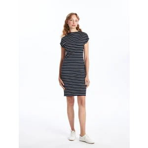 LCW Vision BEYAZ Dik Yaka Çizgili Kadın Elbise