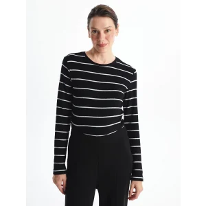 LCWAIKIKI Classic SİYAH Bisiklet Yaka Çizgili Kadın Tişört