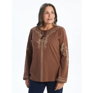 LCW Grace KAHVERENGİ Bağlamalı Yaka Desenli Kadın Bluz