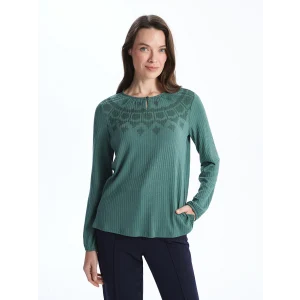 LCW Grace YEŞİL Bisiklet Yaka Desenli Kadın Tişört