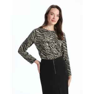 LC WAIKIKI BEJ Bisiklet Yaka Desenli Kadın Bluz