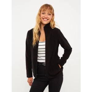 LCWAIKIKI Basic SİYAH Dik Yaka Düz Uzun Kollu Polar Kadın Spor Hırka
