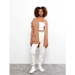 LCW Vision KAHVERENGİ Şal Yaka Düz Uzun Kollu Kadın Triko Hırka