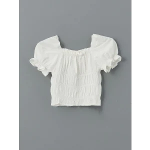 LCW Kids EKRU Kare Yaka Kız Çocuk Crop Bluz