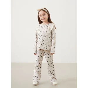 LCW Kids BEJ Bisiklet Yaka Çiçekli Kız Çocuk Bluz ve Tayt Pantolon 2li