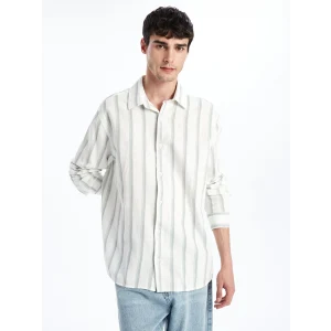 XSIDE YEŞİL Regular Fit Uzun Kollu Çizgili Erkek Gömlek