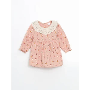 LCW baby PEMBE Bebe Yaka Çiçekli Kız Bebek Elbise