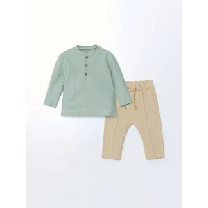 LCW baby YEŞİL Hakim Yaka Erkek Bebek Tişört ve Eşofman Alt 2li