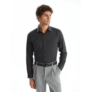 LCWAIKIKI Formal GRİ Slim Fit Uzun Kollu Armürlü Erkek Gömlek