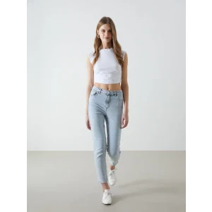 XSIDE MAVİ Yüksek Bel Slim Mom Kadın Jean Pantolon