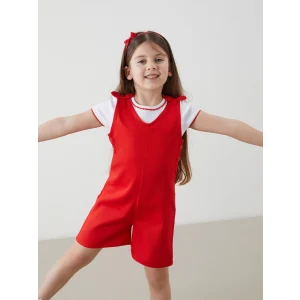 LCW Kids BEYAZ Bisiklet Yaka Kız Çocuk Tişört ve Tulum 2li