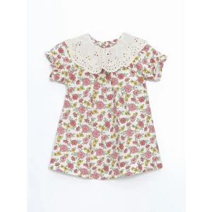 LCW baby EKRU Bebe Yaka Uzun Kollu Çiçekli Kız Bebek Elbise