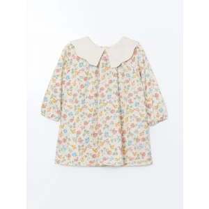 LCW Kids EKRU Bebe Yaka Çiçekli Gabardin Kız Çocuk Elbise