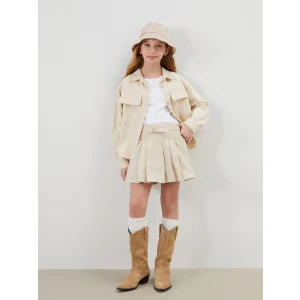 LCW Kids BEJ Beli Lastikli Pileli Kız Çocuk Şort Etek