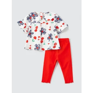 LCW baby EKRU Bisiklet Yaka Çiçekli Kız Bebek Bluz ve Tayt 2li