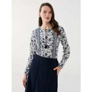 LCW Grace EKRU Bağlamalı Yaka Çiçekli Kadın Bluz