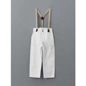 LCW Kids BEYAZ Beli Lastikli Askılı Erkek Çocuk Pantolon