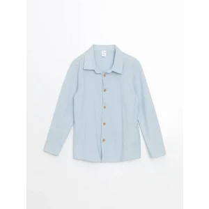 LCW Kids MAVİ Dokulu Krinkle Erkek Çocuk Gömlek