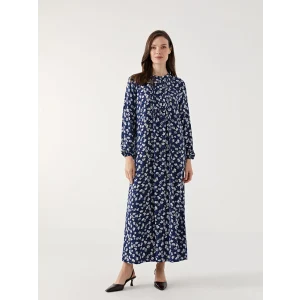 LCW Grace MAVİ Bisiklet Yaka Çiçekli Kadın Elbise