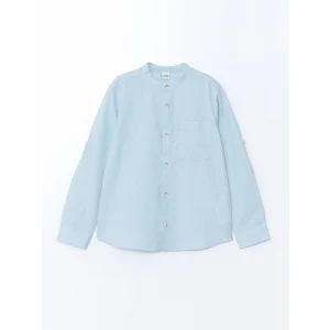 LCW Kids MAVİ Hakim Yaka Keten Karışımlı Erkek Çocuk Gömlek