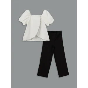 LCW Kids EKRU Kare Yaka Kız Çocuk Bluz ve Pantolon