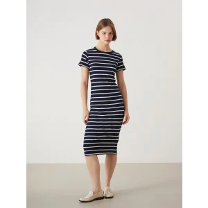 XSIDE LACİVERT Bisiklet Yaka Çizgili Kadın Elbise