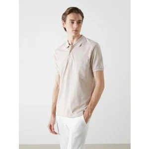 LCWAIKIKI Classic BEJ Polo Yaka Kısa Kollu Desenli Pike Erkek Tişört