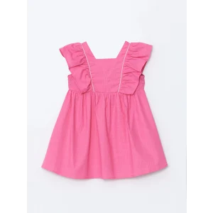 LCW Kids PEMBE Kare Yaka Keten Kız Çocuk Elbise