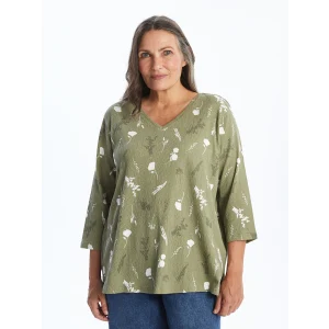 LCW Grace YEŞİL V Yaka Desenli Kadın Bluz