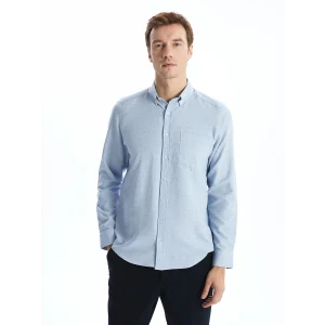 LCWAIKIKI Classic İNDİGO Regular Fit Uzun Kollu Armürlü Erkek Gömlek