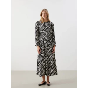 LCW Comfort SİYAH Bisiklet Yaka Desenli Kadın Elbise