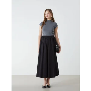 LCW Modest SİYAH Beli Lastikli Kadın Kloş Etek