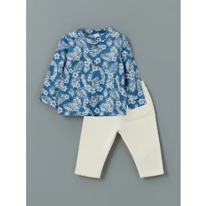 LCW baby MAVİ Hakim Yaka Erkek Bebek Gömlek ve Pantolon 2li