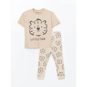LCW baby BEJ Bisiklet Yaka Erkek Bebek Pijama Takımı