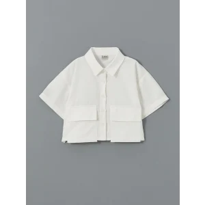 LCW Kids BEYAZ Basic Kısa Kollu Kız Çocuk Crop Gömlek