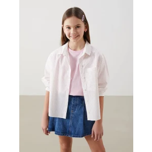 LCW Kids PEMBE Çizgili Kız Çocuk Crop Gömlek