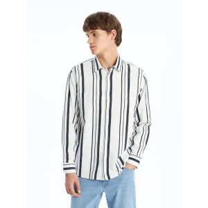 XSIDE LACİVERT Regular Fit Uzun Kollu Çizgili Erkek Gömlek