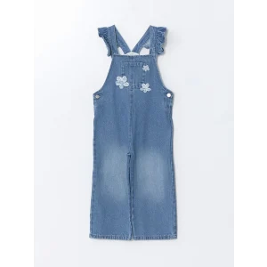 LCW Kids MAVİ Kare Yaka Nakışlı Kız Çocuk Jean Salopet Elbise