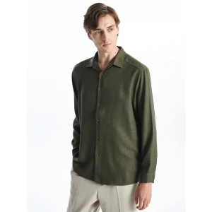 LCW Vision YEŞİL Regular Fit Uzun Kollu Erkek Gömlek