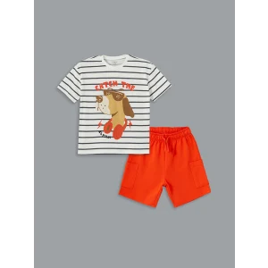 LCW Kids EKRU Bisiklet Yaka Baskılı Erkek Çocuk Tişört ve Şort 2li